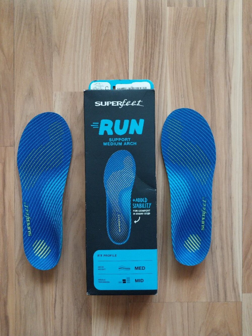Superfeet Run Support Medium Arch Insoles OPEN BOX Size C US M 5.5-7 US W 6.5-8